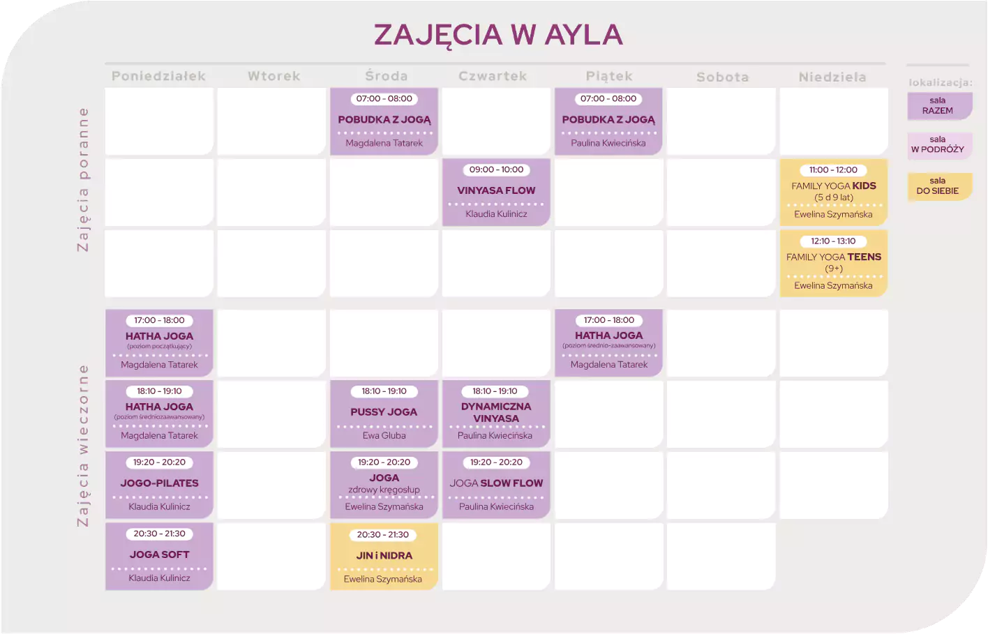 Ayla, grafik zajęć - wrzesień 2025